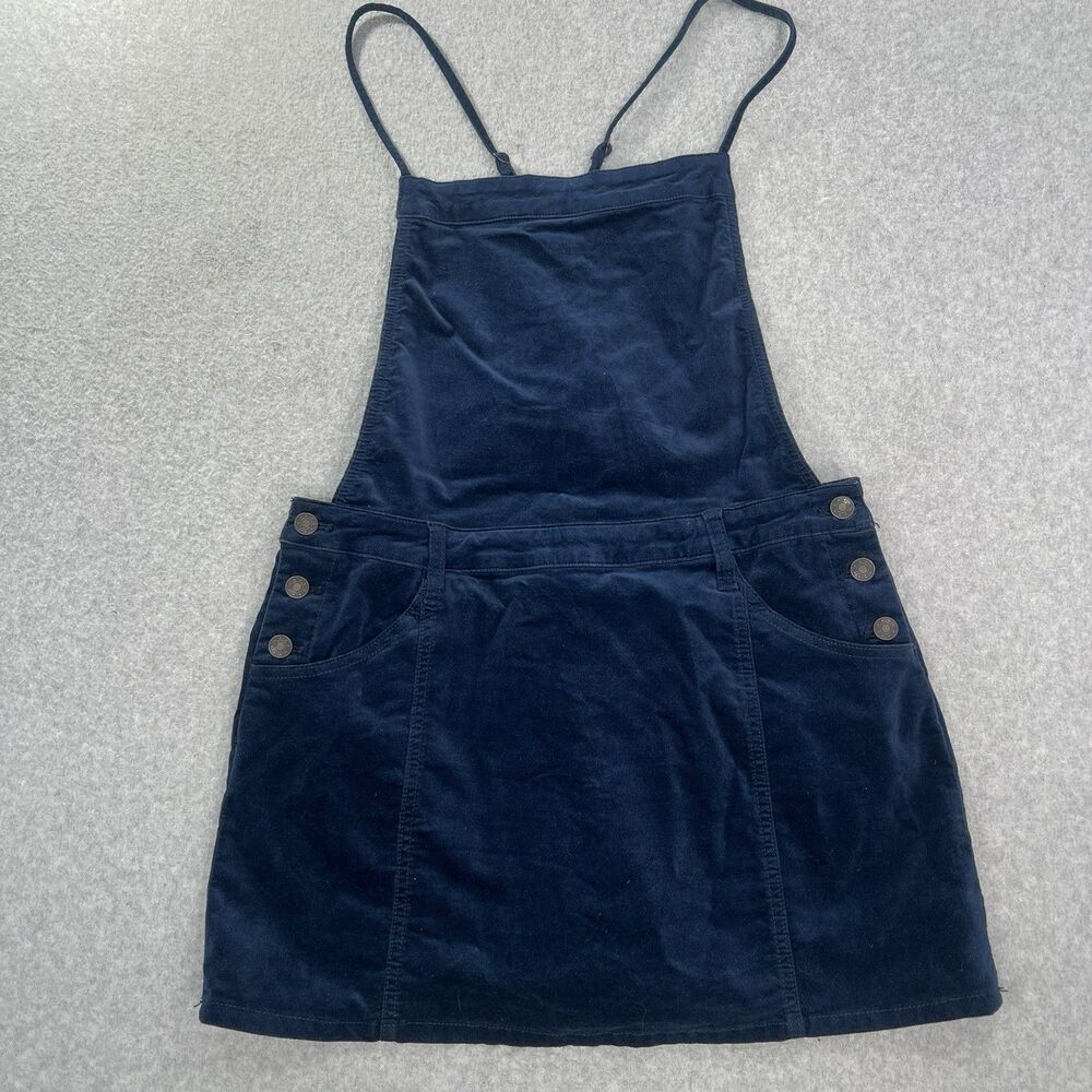 FP Free People Teal Blue Velvet Overall Mini Dress Skirtall Women's 8 NWT